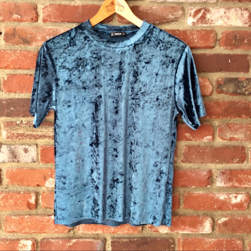 Aqua Blue Crushed Velvet T-Shirt